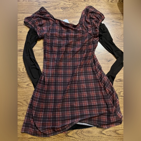 Guess vtg nwt check mesh mini dress mesh sleeve 90s school plaid sheer L - Picture 11 of 16